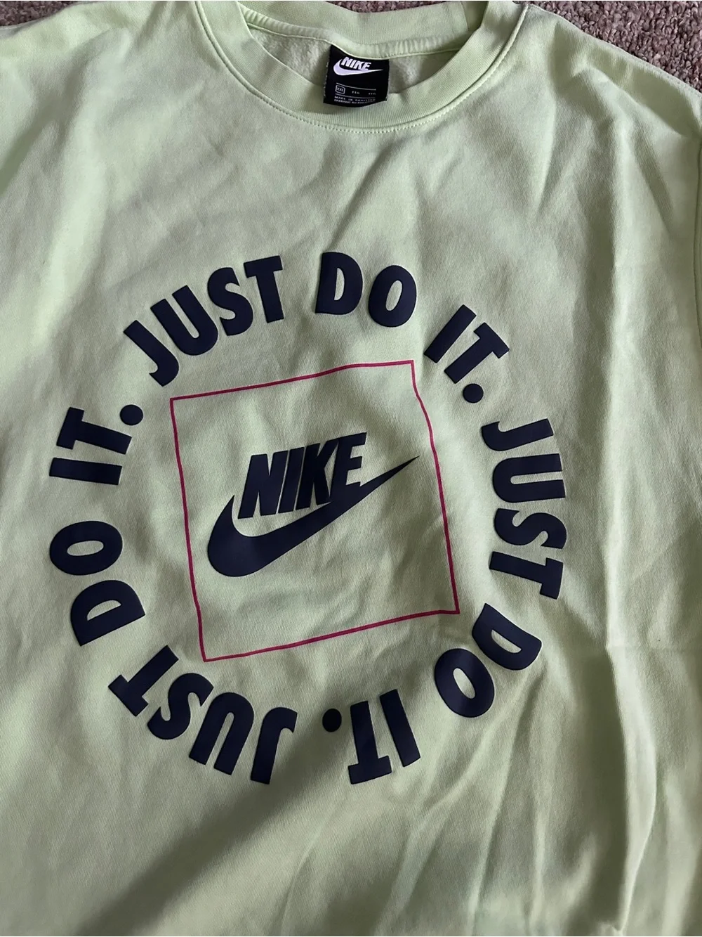 Nike Light Green Crewneck Sweatshirt with Navy 'Just Do It' Graphic